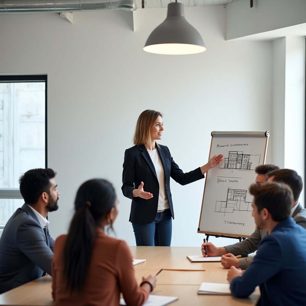 Group facilitator conducting a coordination meeting with apartment owners